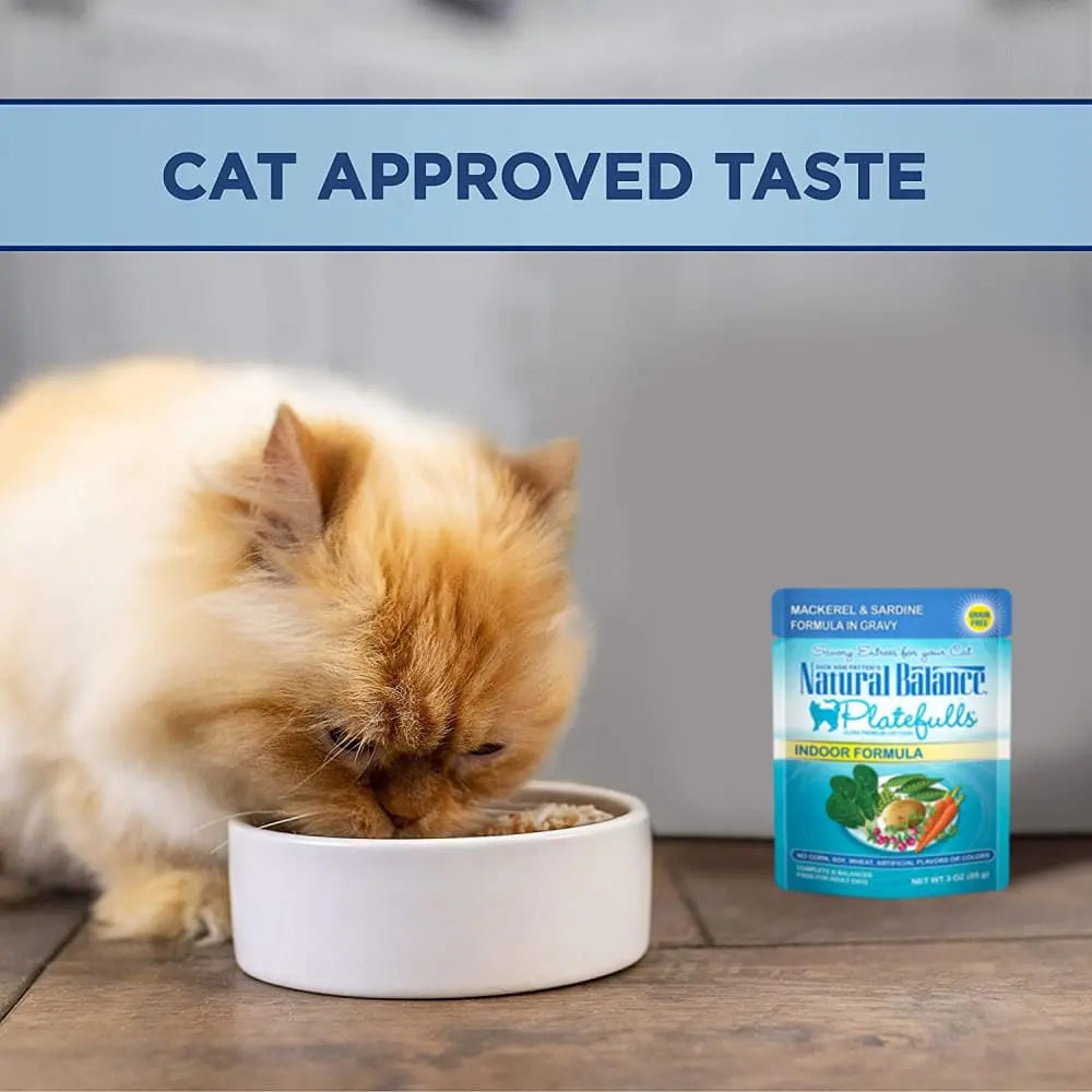 Natural Balance Pet Foods Platefulls Indoor Mackerel & Sardine Formula in Gravy Cat Wet Food 3 oz, Natural Balance CPD