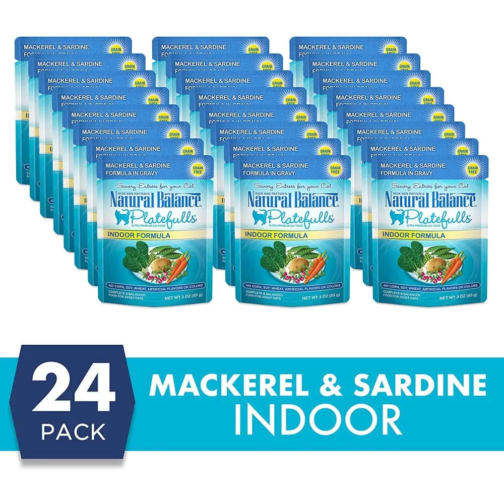 Natural Balance Pet Foods Platefulls Indoor Mackerel & Sardine Formula in Gravy Cat Wet Food 3 oz, Natural Balance CPD