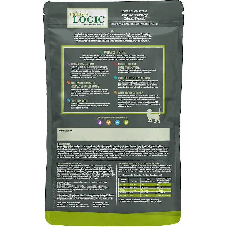 Nature's Logic Feline Turkey Meal Feast All Life Stages Dry Cat Food Nature's Logic