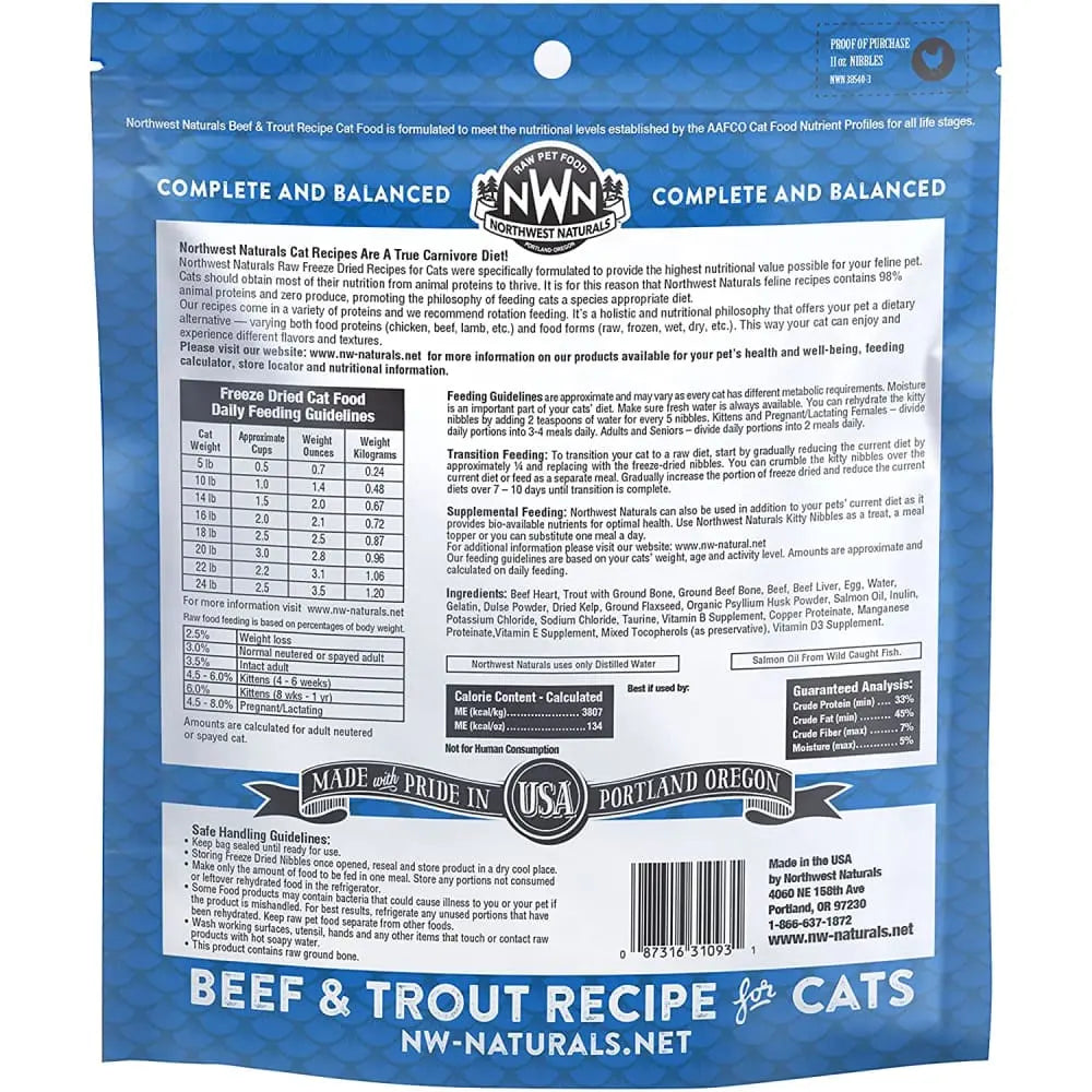 Northwest Naturals Freeze Dried Cat Nibbles Beef & Trout Cat Food 11 oz Northwest Naturals