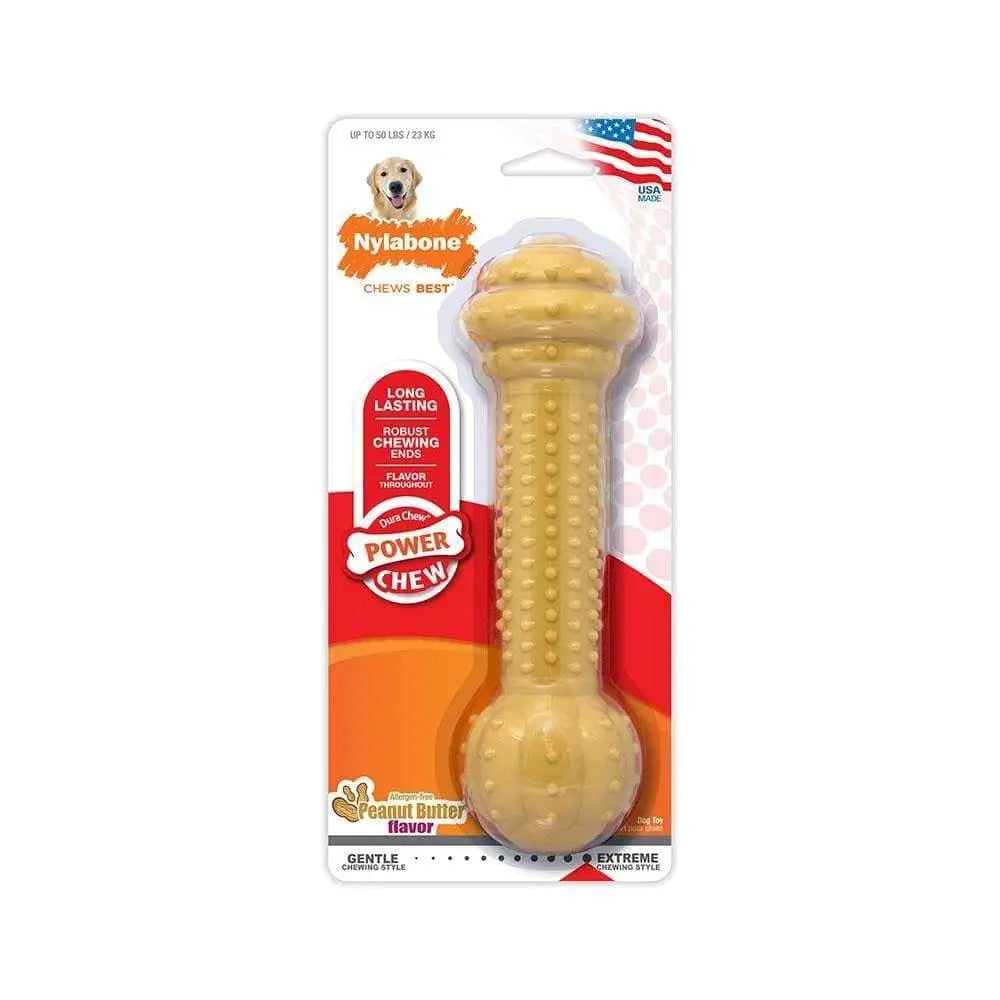 Nylabone® Dura Chews® Power Chews Peanut Butter Flavor Barbell Long Lasting Chews Dog Toys Nylabone®