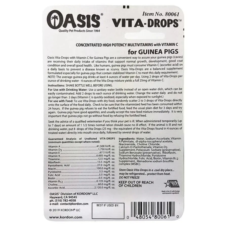 Oasis Vita-Drops High Potential Daily Multivitamin for Guinea Pigs 2 Fl. oz Oasis