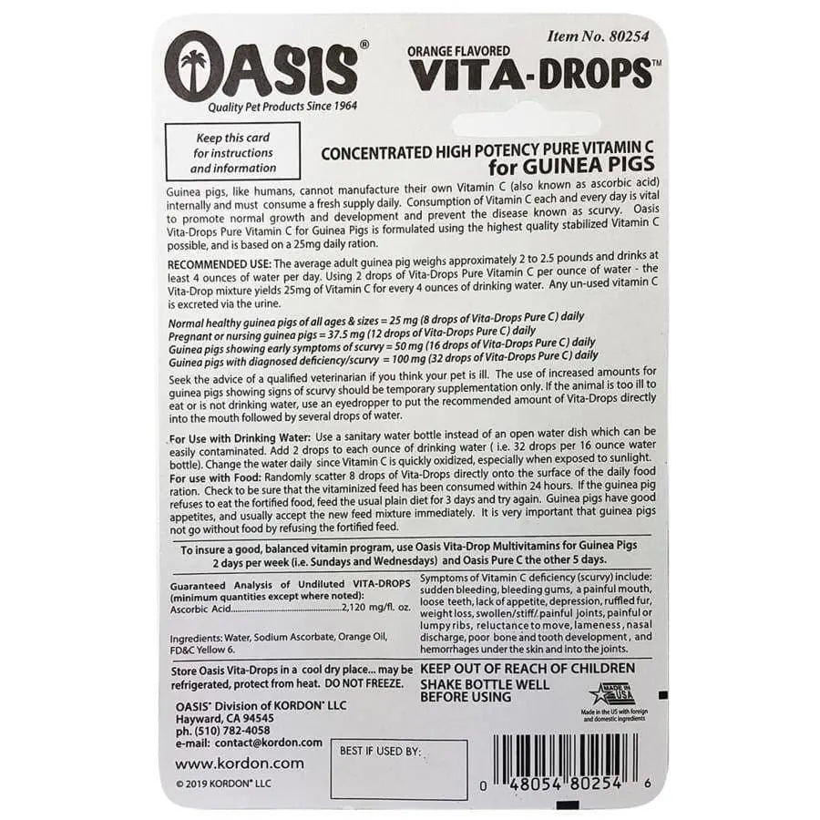 Oasis Vita-Drops Pure Vitamin C for Guinea Pigs 2 Fl. oz Oasis