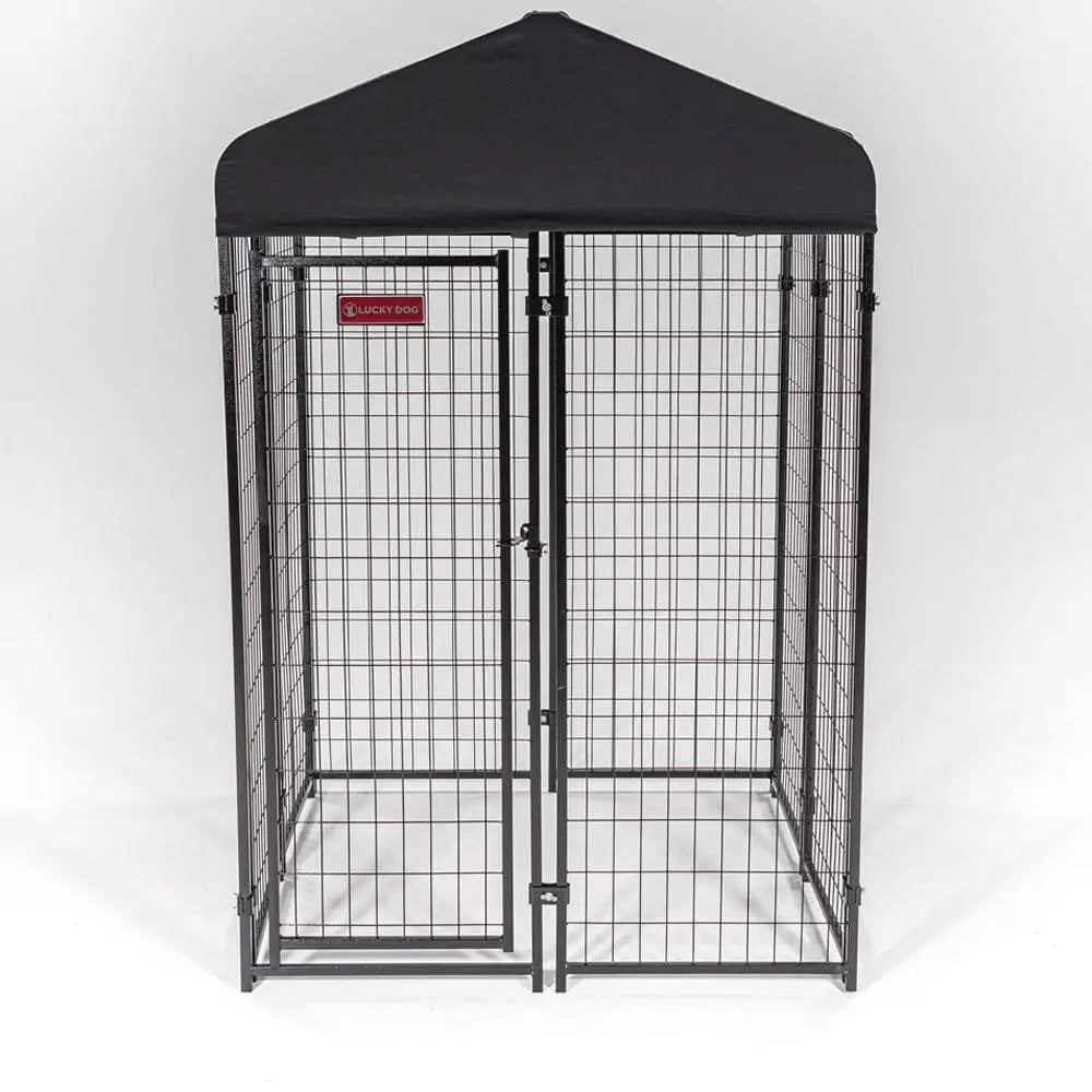 Outdoor Dog Kennel, Lockable Pet Playpen Crate, Welded Wire Steel Fence 4'x4'x6' Lucky Dog