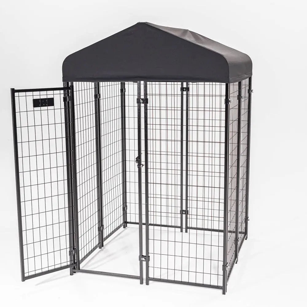 Outdoor Dog Kennel, Lockable Pet Playpen Crate, Welded Wire Steel Fence 4'x4'x6' Lucky Dog