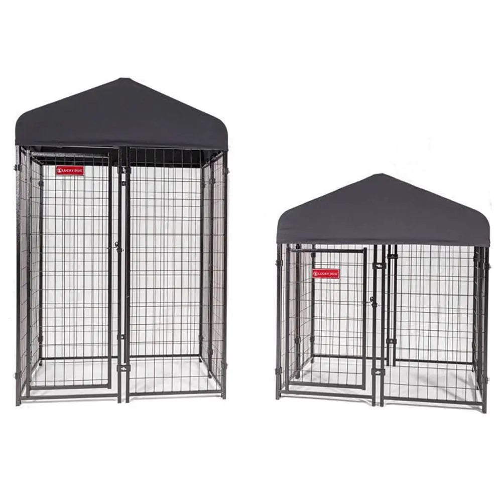 Outdoor Dog Kennel, Lockable Pet Playpen Crate, Welded Wire Steel Fence 4'x4'x6' Lucky Dog