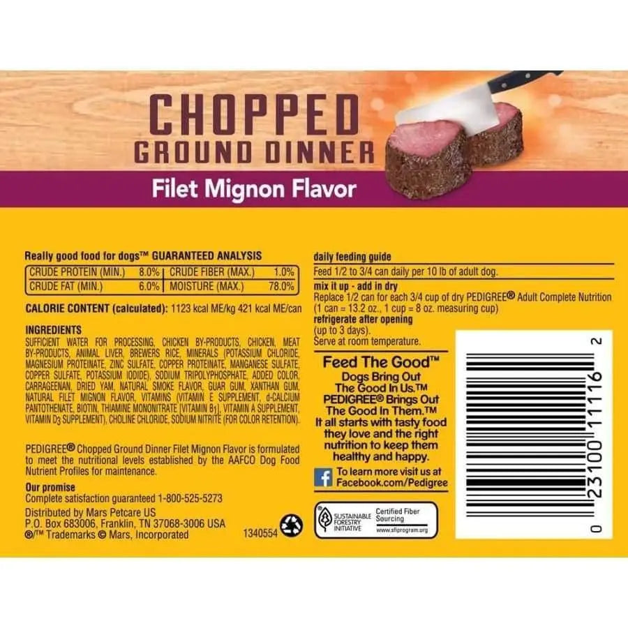 Pedigree Chopped Ground Dinner Filet Mignon Canned Dog Food 13.2 oz, 12 pk Pedigree