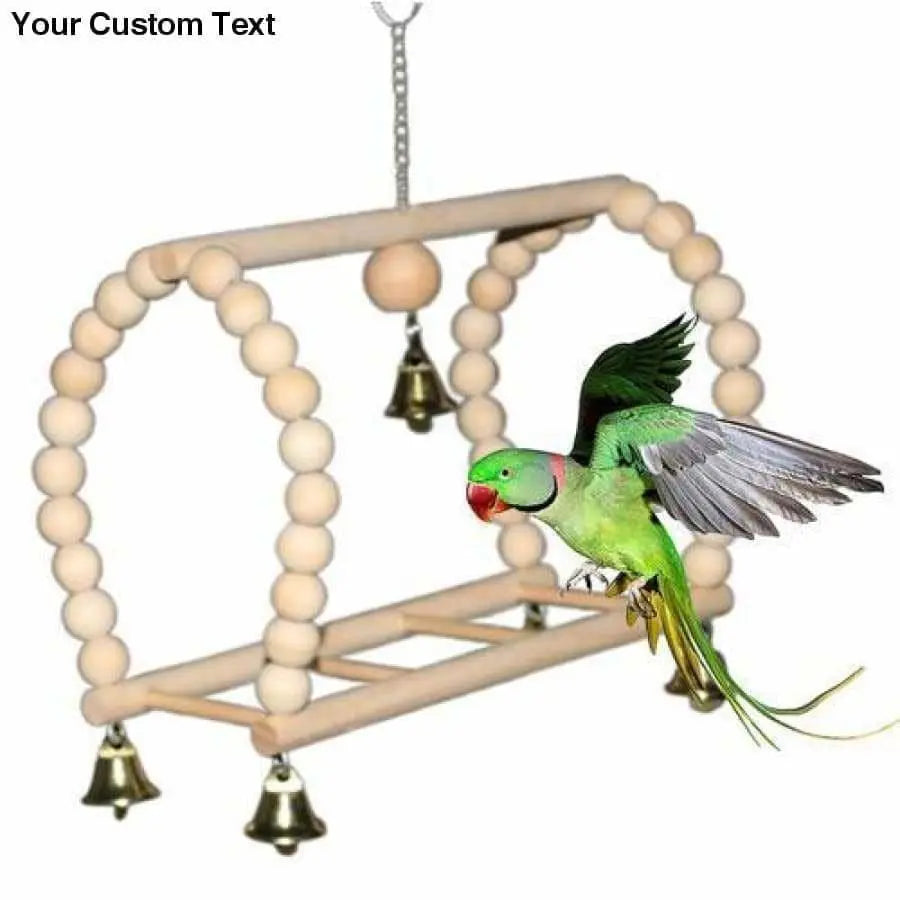 Pets Bird Wooden Hanging Bell Swing Parrot Ladder Chew Toy Cage Accessories Talis Us