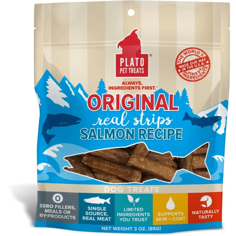 Plato Original Real Strips Salmon Dog Treats Plato