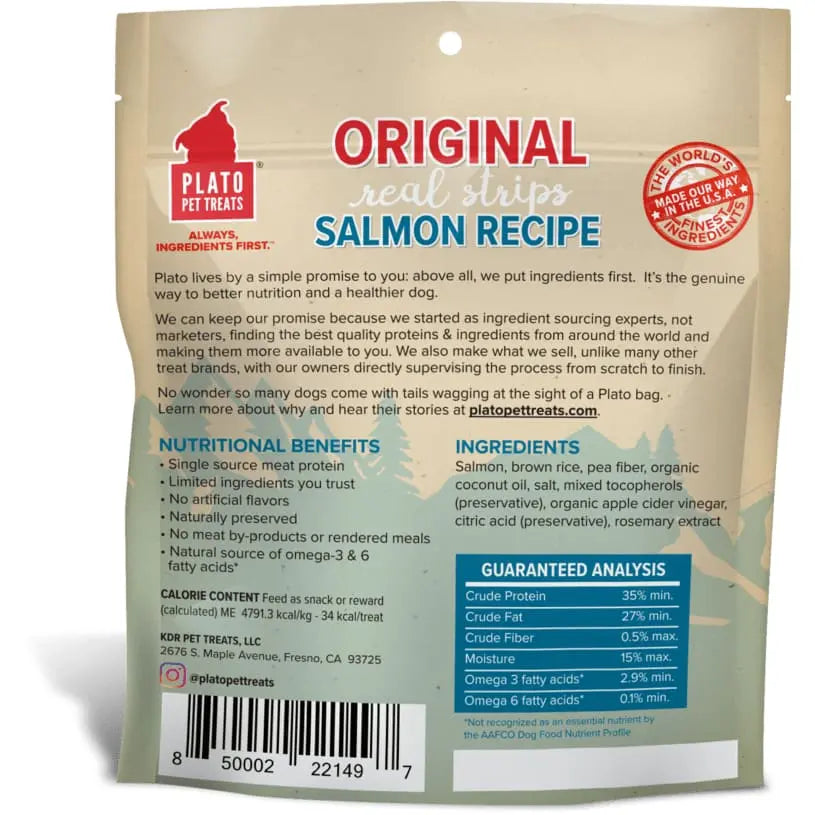 Plato Original Real Strips Salmon Dog Treats Plato