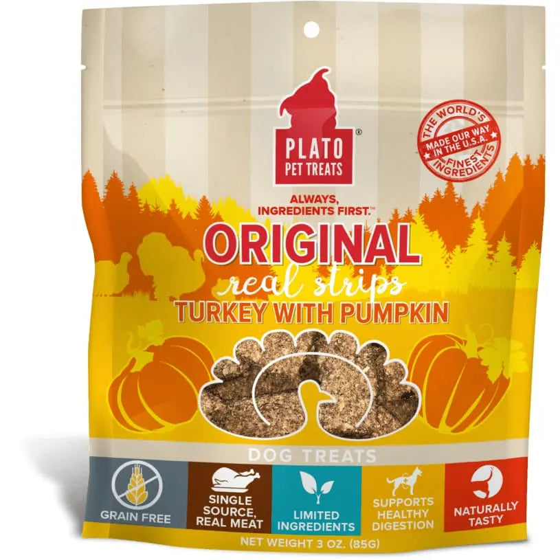 Plato Original Real Strips Turkey & Pumpkin Dog Treats Plato