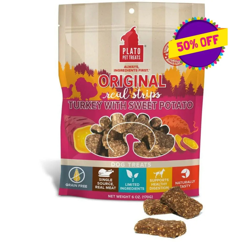 Plato Original Real Strips Turkey & Sweet Potato Dog Treats Plato Pet