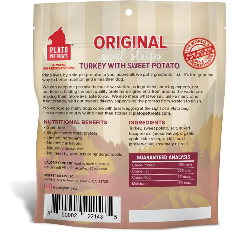 Plato Original Real Strips Turkey & Sweet Potato Dog Treats Plato Pet