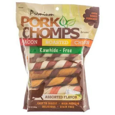 Pork Chomps Premium Assorted Pork Twistz - Bacon, Roasted & Chicken Flavors Scott Pet