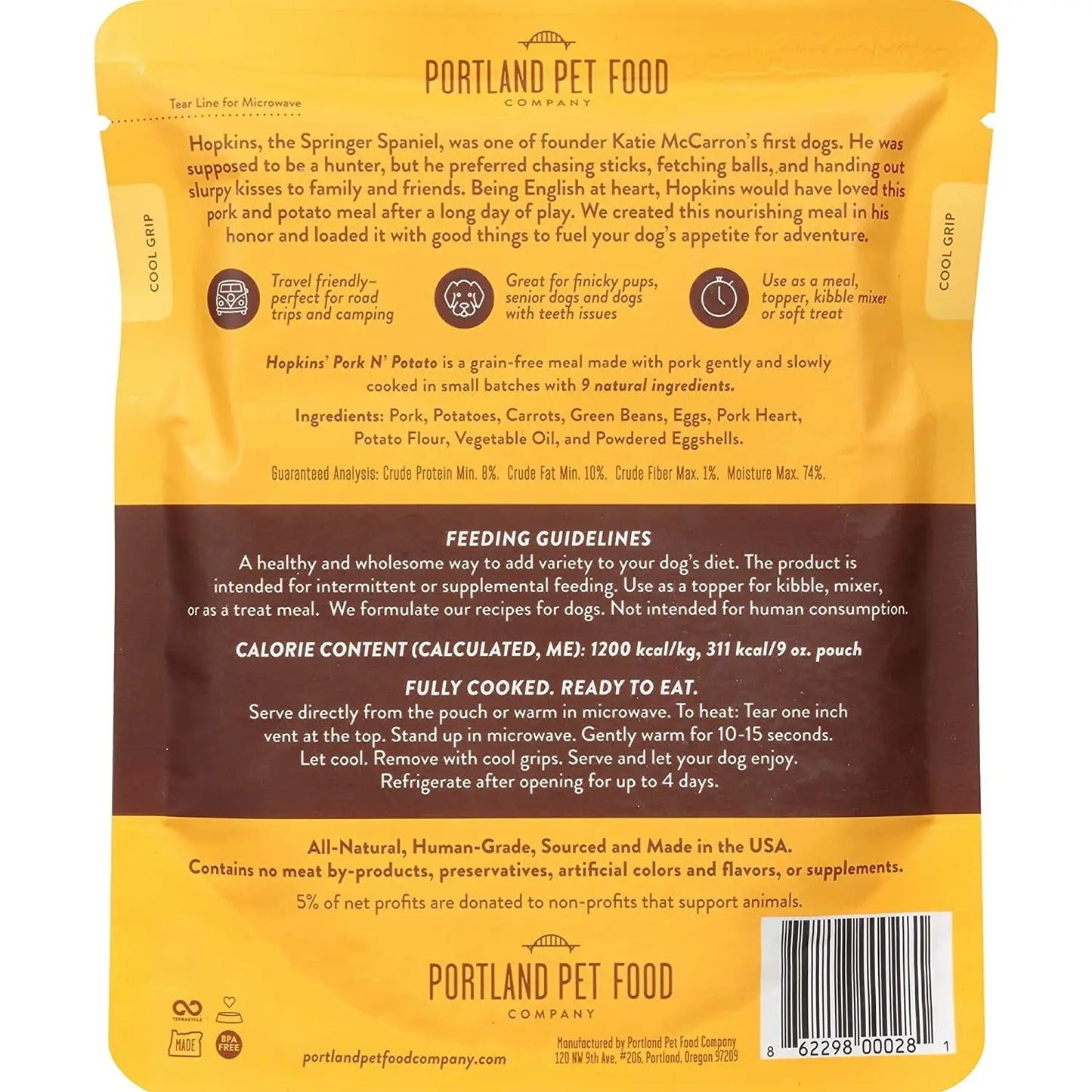 Portland Pet Food Company Hopkins' Pork N' Potato Homestyle Wet Dog Food Topper 8/9oz Portland Pet Food