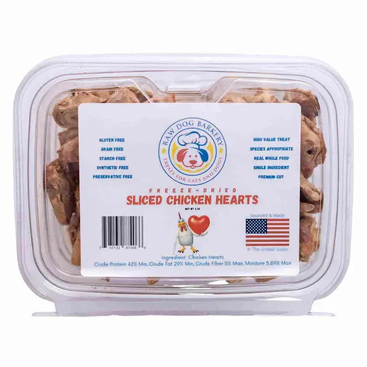 Raw Dog Barkery Chicken Hearts Sliced Freeze-Dried Dog Treats 1LB Bulk Raw Dog Barkery