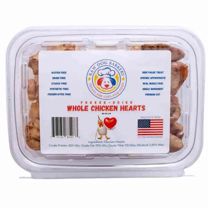 Raw Dog Barkery Chicken Hearts Whole Freeze-Dried Dog Treats 1LB Bulk Raw Dog Barkery