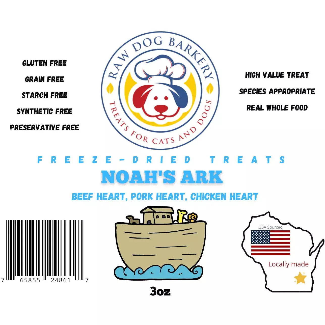 Raw Dog Barkery Noah's Ark Hearts Whole Freeze-Dried Dog Treats 1lb Bulk Raw Dog Barkery