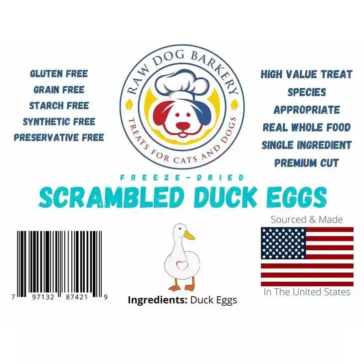 Raw Dog Barkery Scrambled Ducks Eggs Dog Treats Six pack 3oz Packages Raw Dog Barkery