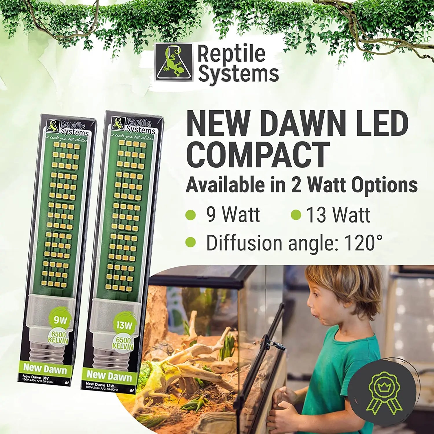 Reptile Systems New Dawn LED 6500K Bulb Lighting for Natural Plant Growth in Terrariums, Vivariums Talis Us