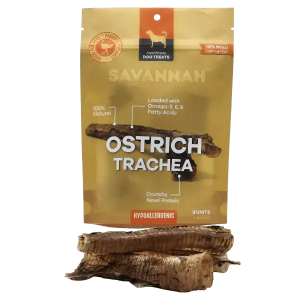 Savannah - Crunchy Ostrich Trachea Cuts. Light-weight, Natural Dog Chew Treat Savannah Pet Food