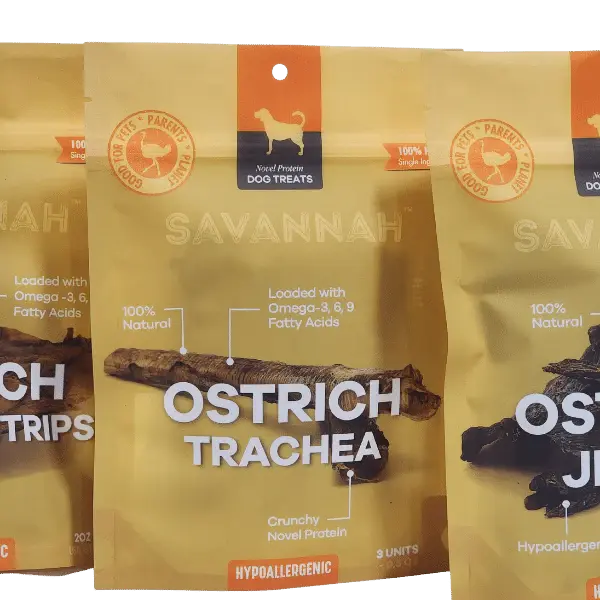 Savannah - Crunchy Ostrich Trachea Cuts. Light-weight, Natural Dog Chew Treat Savannah Pet Food