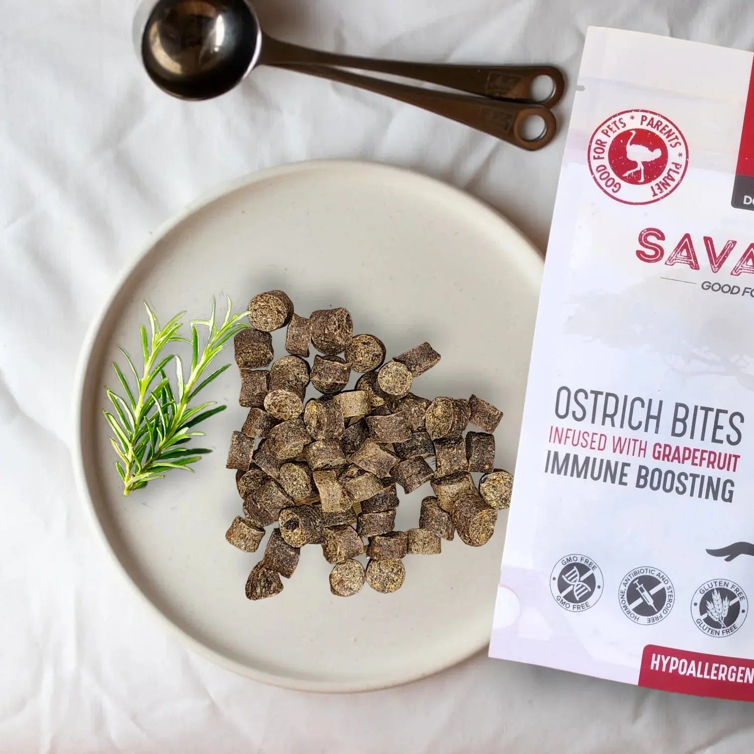 Savannah - Hypoallergenic Ostrich Sausages. Dog Treats with Skin Soothing Rooibos Savannah Pet Food