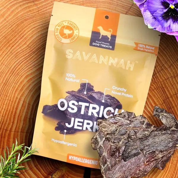 Savannah - Tasty Ostrich Jerky. Protein & Iron-rich, Natural Dog Chew Treat Savannah Pet Food