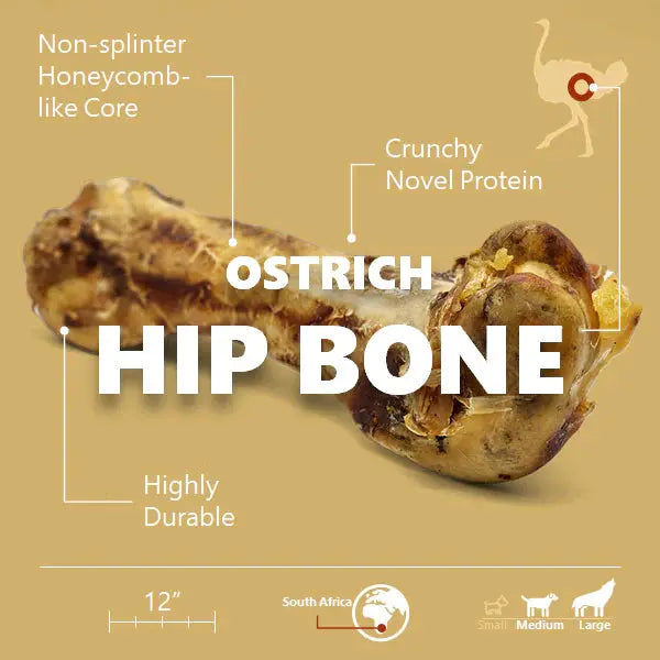 Savannah  Splinter-Free Ostrich Hip Bone. Long-lasting, Natural Dog Gnaw Treat Savannah Pet Food