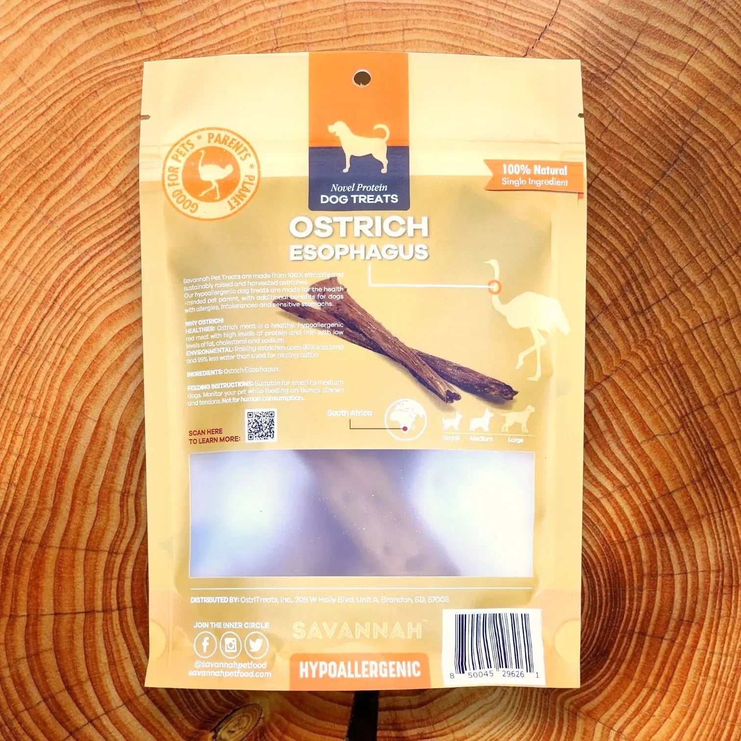 Savannah Crunchy Ostrich Esophagus Cuts. Light-weight, Natural Dog Chew Treat Savannah Pet Food