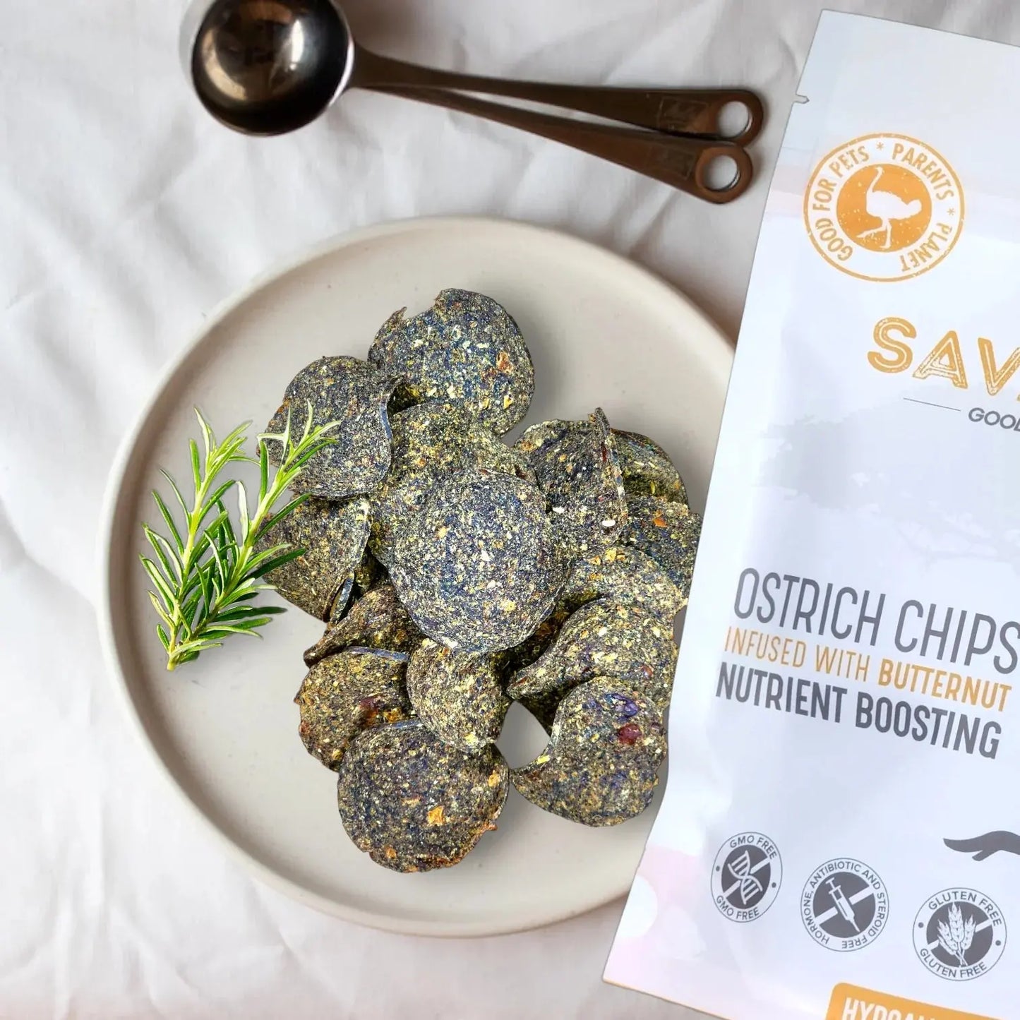 Savannah Hypoallergenic Ostrich Chips. Dog Treats with Nutritious Butternut  2.5oz Savannah Pet Food