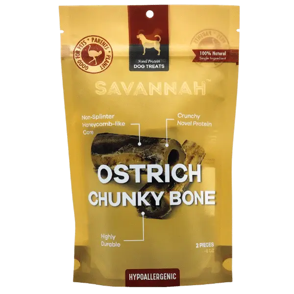 Savannah Splinter-Free Ostrich Chunky Bones. Long-lasting, Natural Dog Gnaw Treat Savannah Pet Food