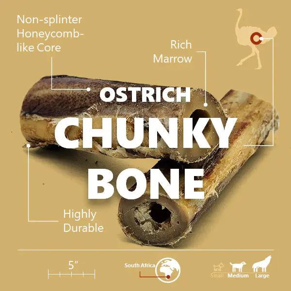 Savannah Splinter-Free Ostrich Chunky Bones. Long-lasting, Natural Dog Gnaw Treat Savannah Pet Food