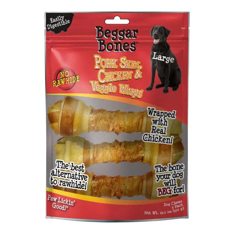 Savory Prime Beggar Bones Pork Skin, Chicken & Veggie Wraps Dog Treats Savory Prime CPD