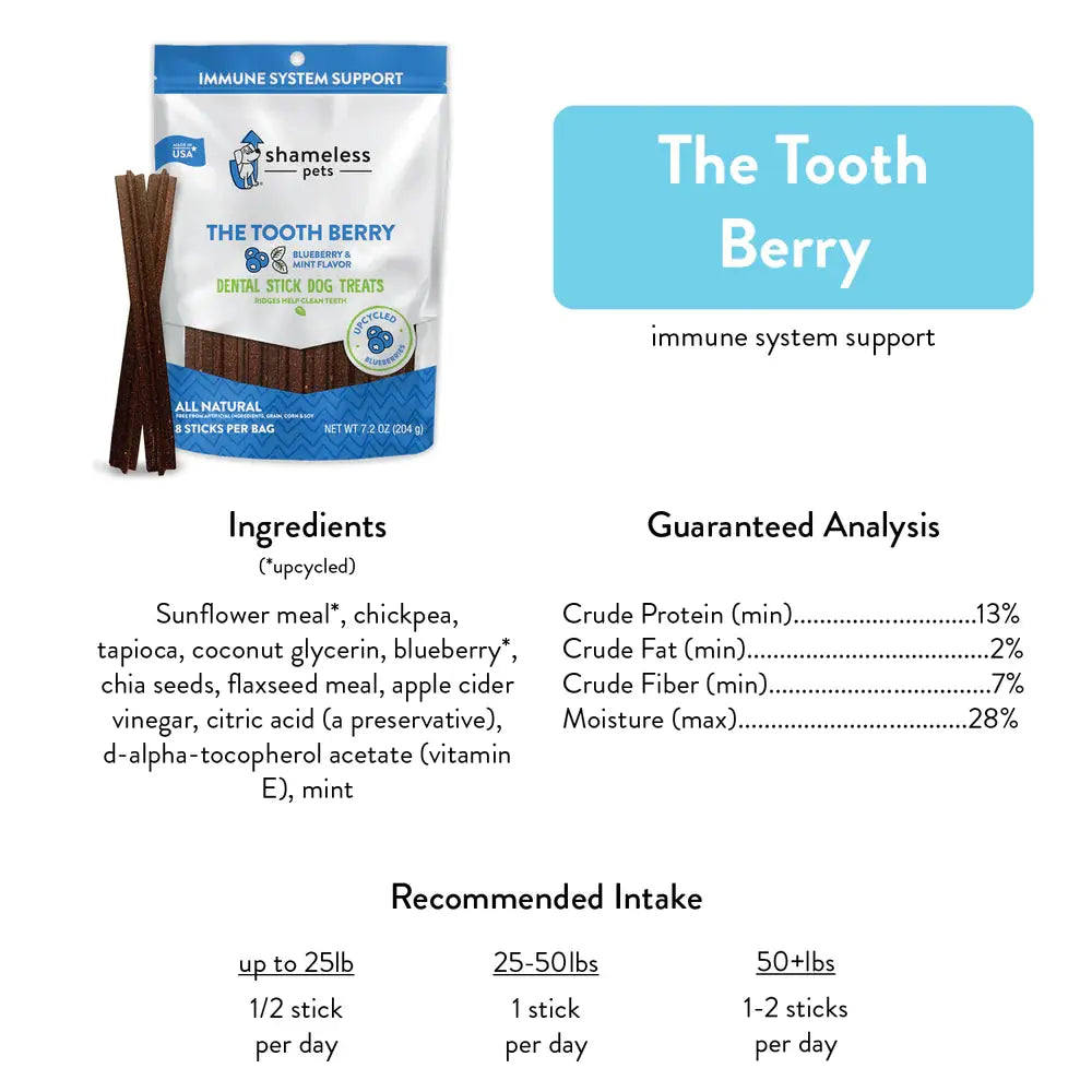 Shameless Pets The Tooth Berry Dental Sticks Dog Treats Shameless Pets