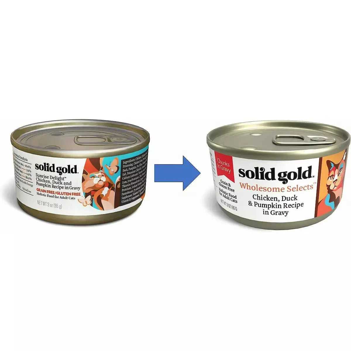 Solid Gold® Wholesome Selects Chicken Duck & Pumpkin Recipe Chunks in Gravy Cat Food 3oz case of 24 Solid Gold