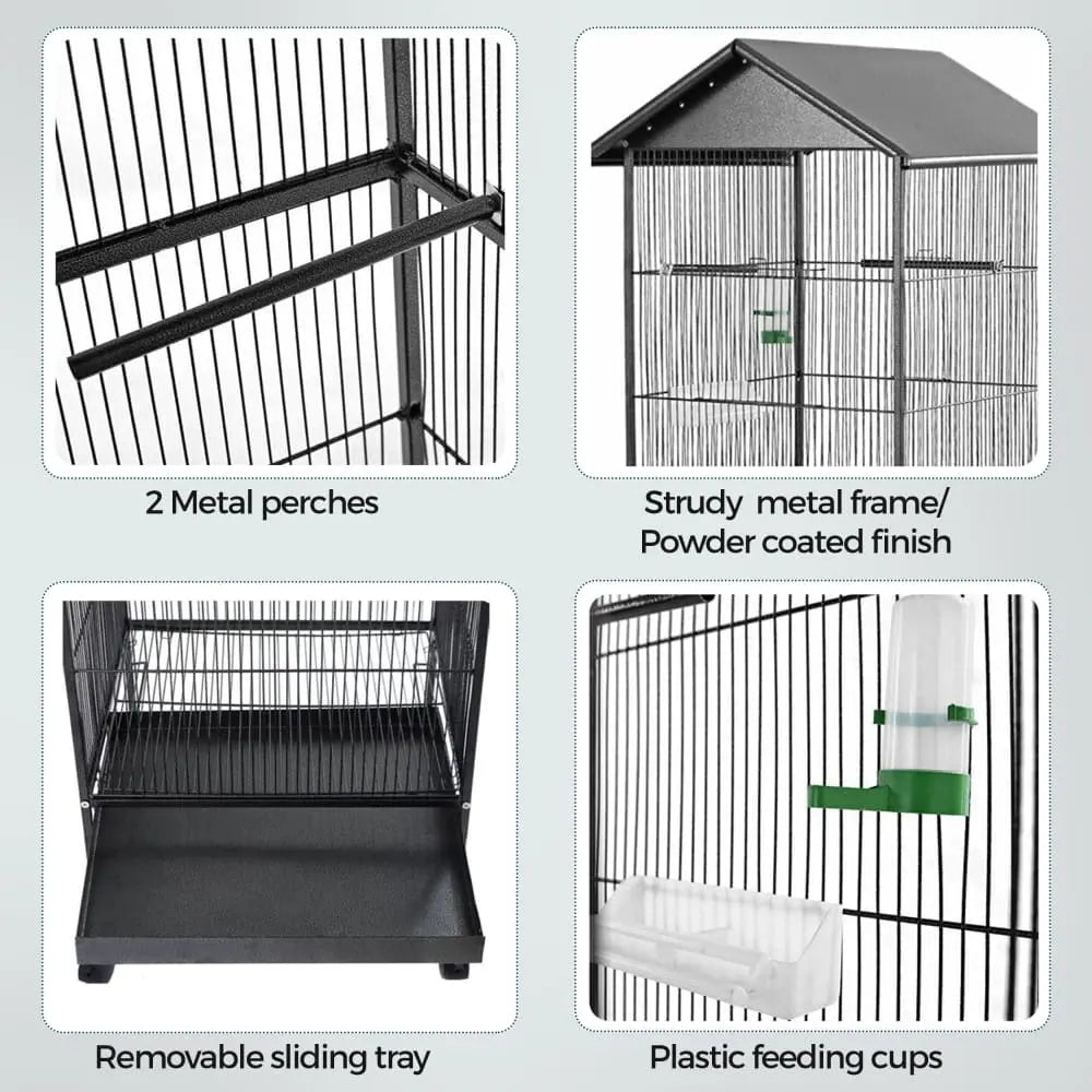 Talis 61 Large Bird Cage with Roof and Lockable Casters Stainless Steel BirdCage for Parrots, Talis Us Bird