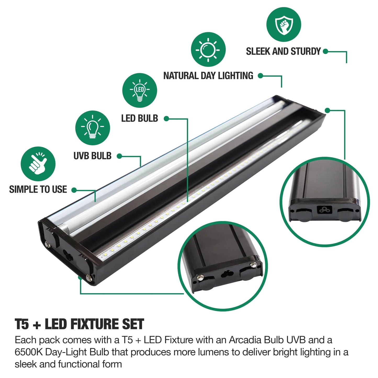 Talis-us Double Fixture with Arcadia Bulb and LED Bar HO T5 UVB Reptiles Aquarium Light Arboreal Terrarium Hood Talis Us