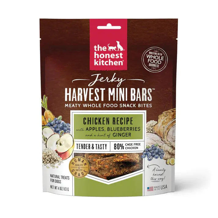 The Honest Kitchen Jerky Harvest Mini Bars Dog Treats - High Protein Meaty Whole Food Snack Bites 4oz The Honest Kitchen