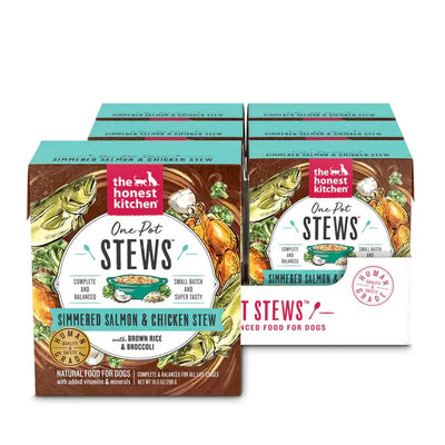 The Honest Kitchen One Pot Stews: Simmered Salmon & Chicken Stew with Brown Rice & Broccoli Wet Dog Food 6/10.5oz The Honest Kitchen