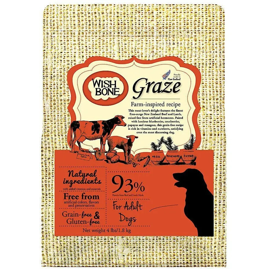 Wishbone Grain Free Graze  Free-range Grass-fed New Zealand Beef Dry Dog Food Wishbone