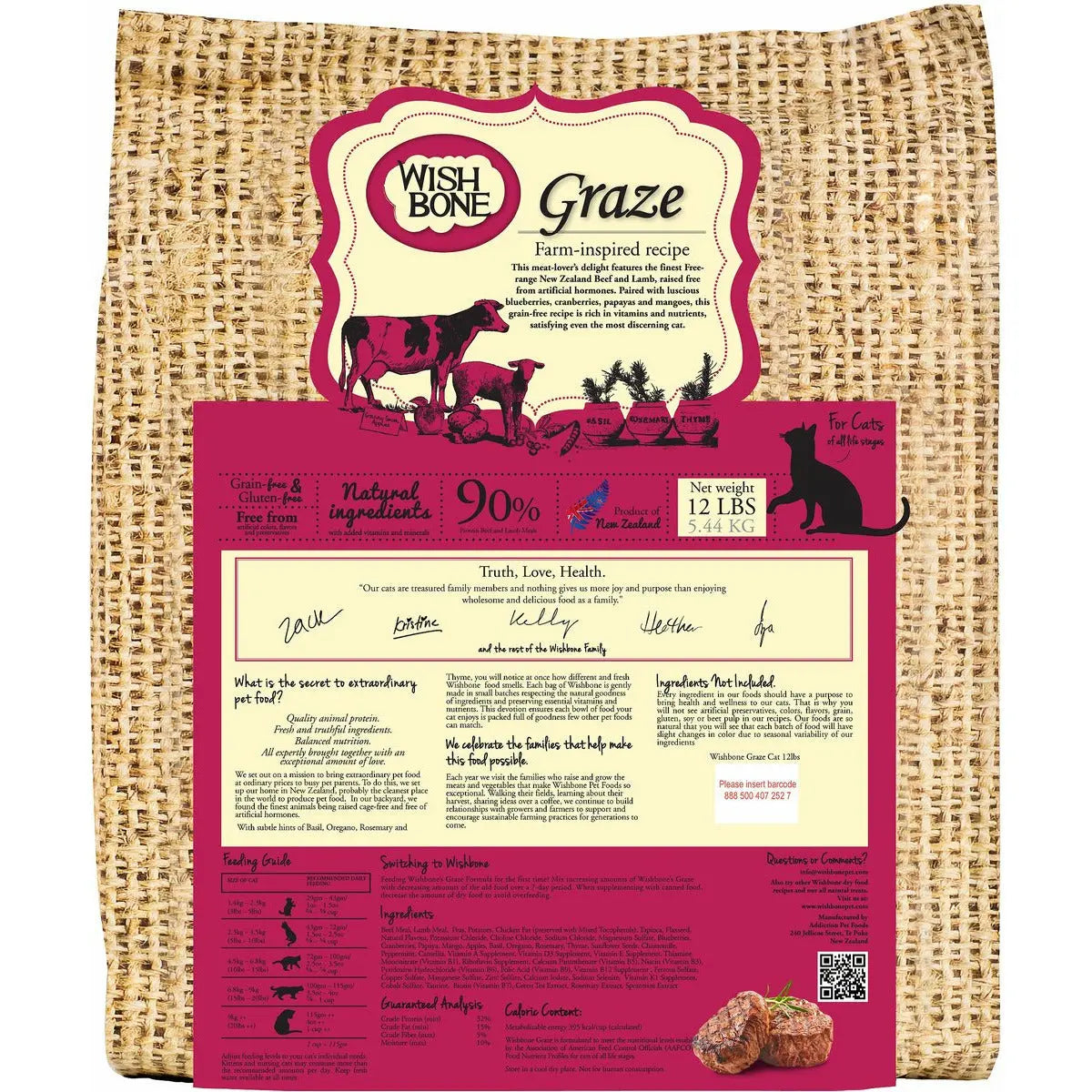 Wishbone Grain Free Graze Grass fed New Zealand Beef Dry Cat Food Wishbone