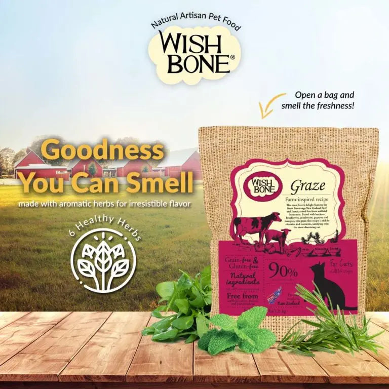 Wishbone Grain Free Graze Grass fed New Zealand Beef Dry Cat Food Wishbone