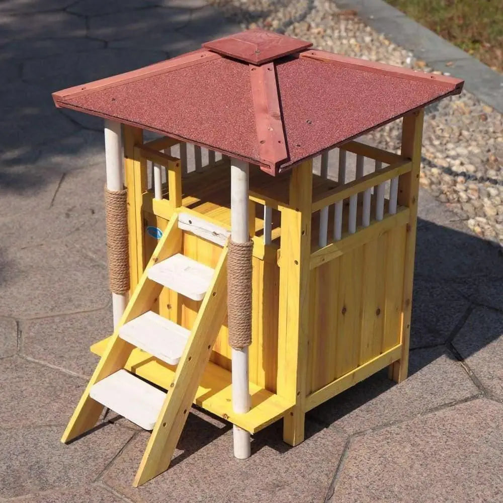 Wooden Waterproof Cat Dog Puppy House with Ladder 2 Story Talis Us