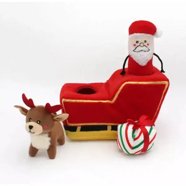 Zippy Paws Holiday Burrow Santa's Sleigh Dog Toys Zippy Paws