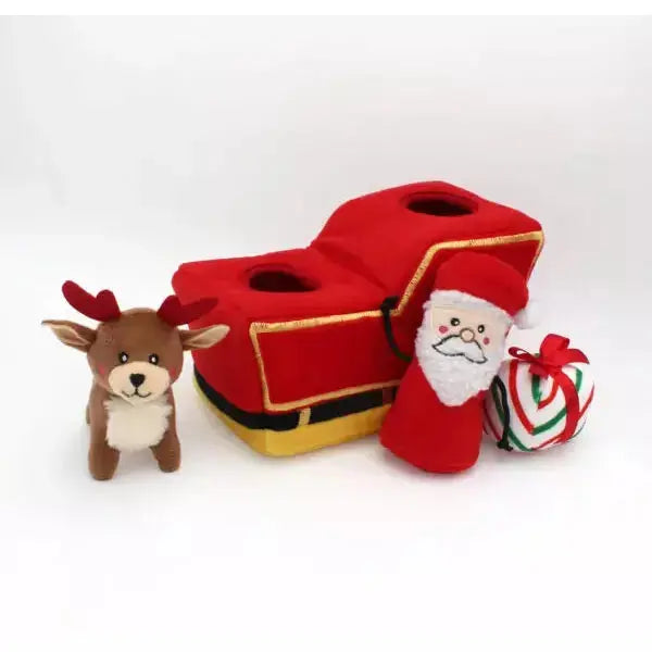 Zippy Paws Holiday Burrow Santa's Sleigh Dog Toys Zippy Paws